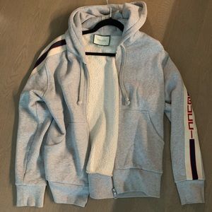 Gucci hooded zip-up sweatshirt with Gucci stripe